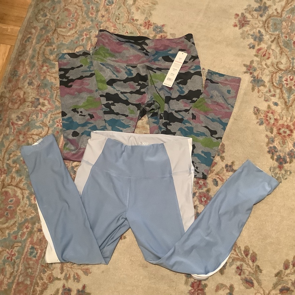 Pair of VOGO Athletica Camouflage and Blue Leggings Sz Med